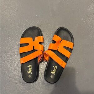 SHEIN Vibrant Orange and Black Slides